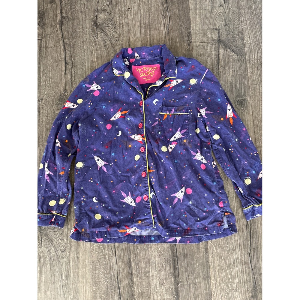 Vintage‎ y2k Victoria's Secret Pajama Top Purple Rocket Stars Print Medium